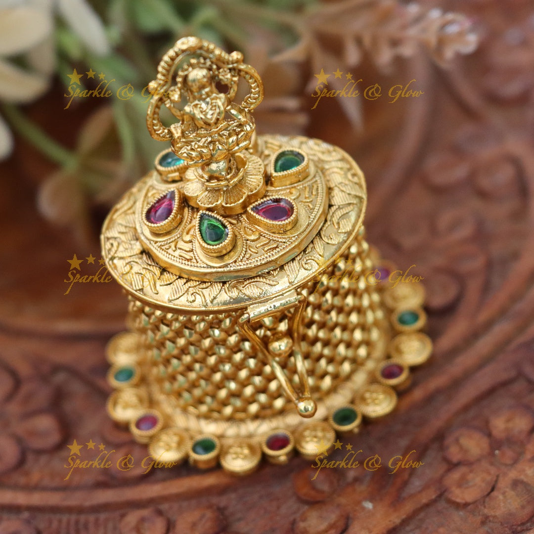 Regal Temple-Inspired Kumkum Box with Lakshmi Design