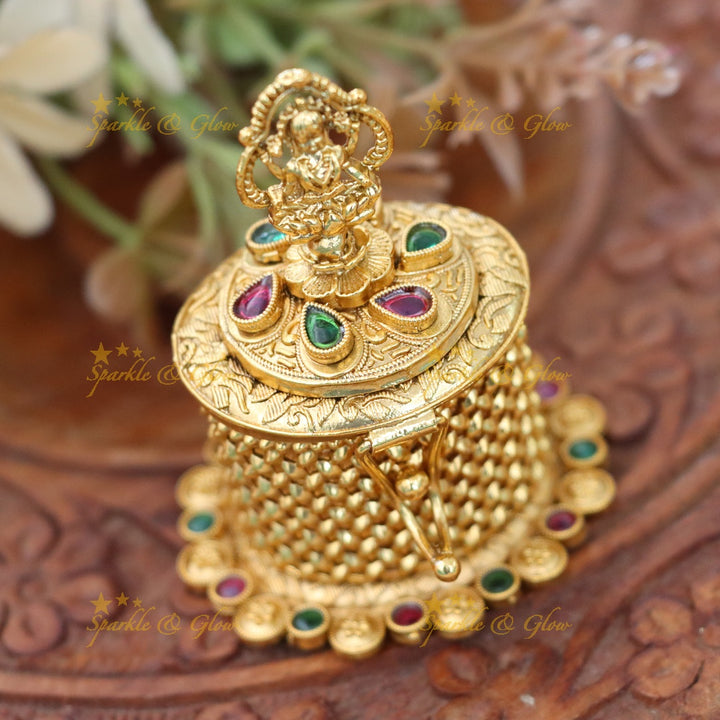 Regal Temple-Inspired Kumkum Box with Lakshmi Design