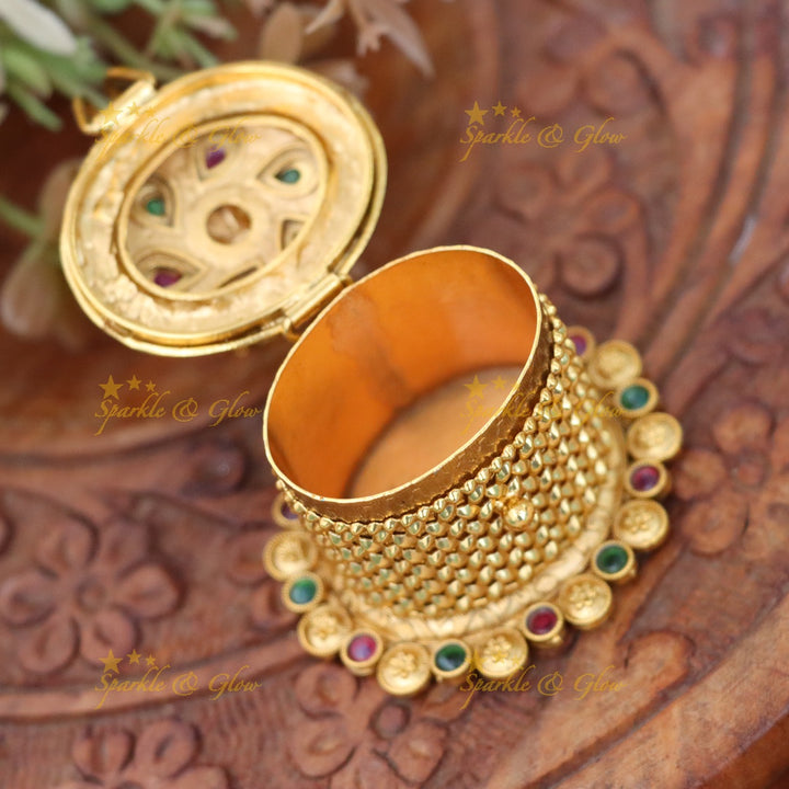 Regal Temple-Inspired Kumkum Box with Lakshmi Design