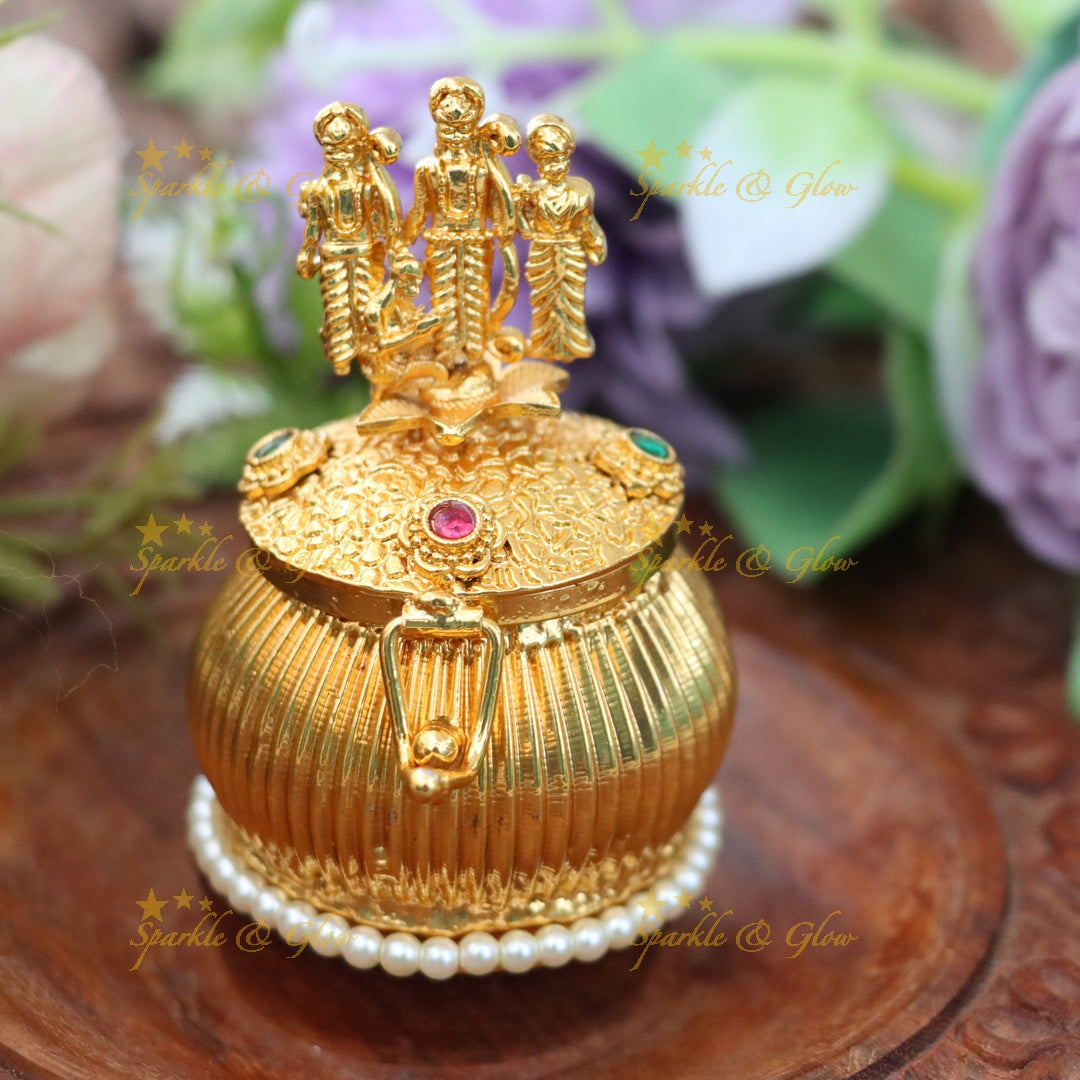 Premium Gold Rama Parivar Kumkum Box - Indian Festival Charm