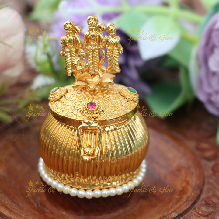 Premium Gold Rama Parivar Kumkum Box - Indian Festival Charm