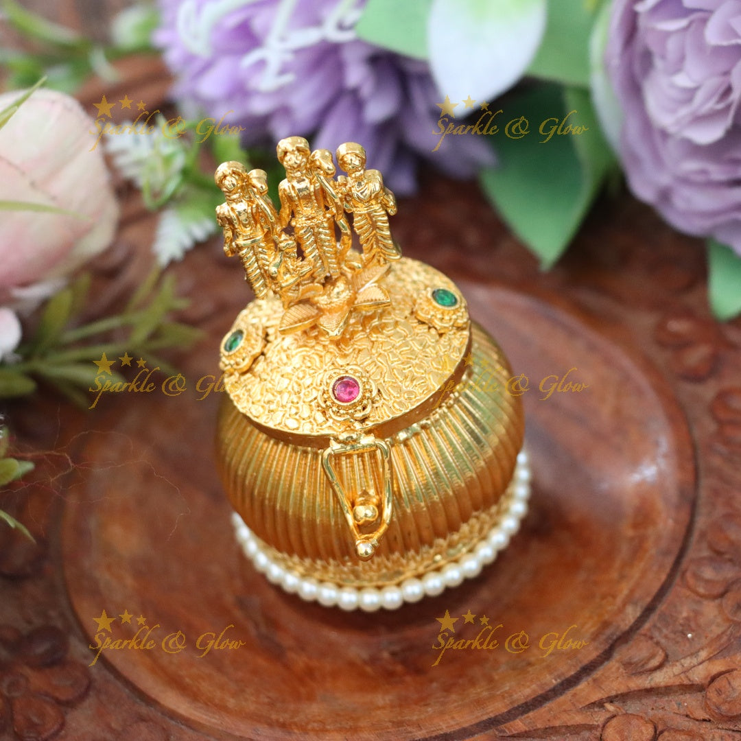 Premium Gold Rama Parivar Kumkum Box - Indian Festival Charm