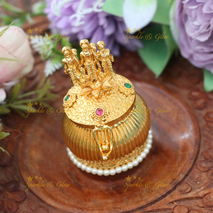 Premium Gold Rama Parivar Kumkum Box - Indian Festival Charm