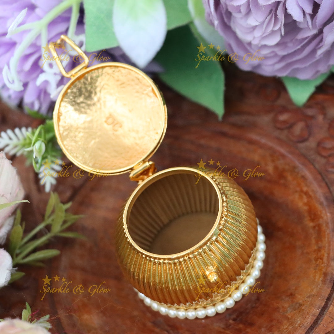 Premium Gold Rama Parivar Kumkum Box - Indian Festival Charm