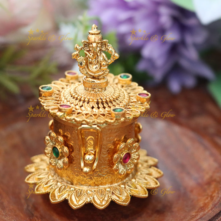 Luxurious Gold Ganesha Kumkum Box for Traditions