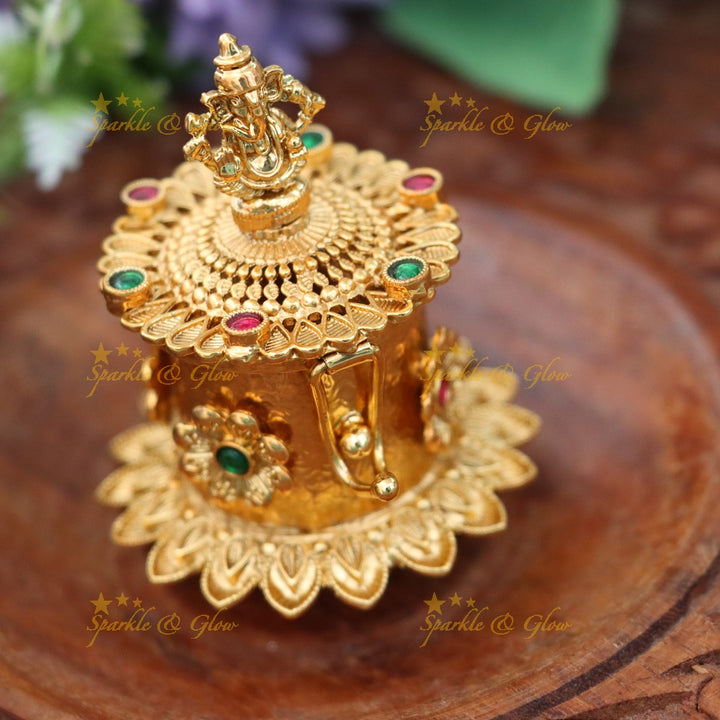 Luxurious Gold Ganesha Kumkum Box for Traditions