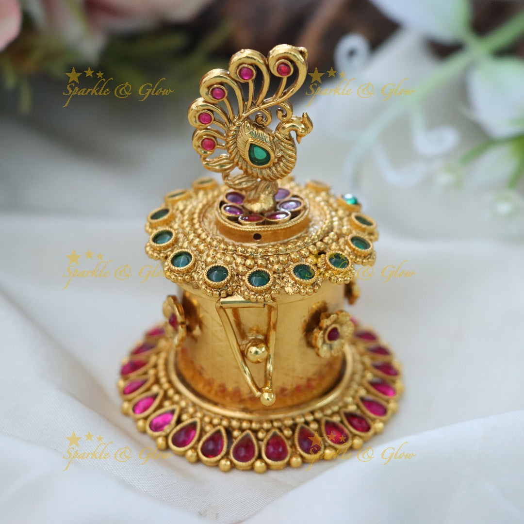 Exquisite Kemp Kumkum Box with Peacock Design