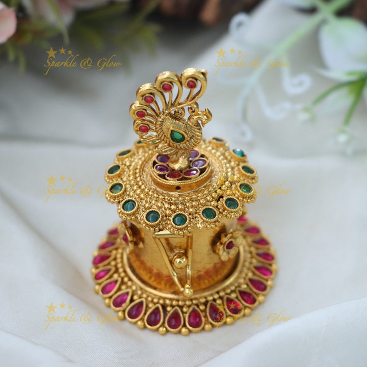 Exquisite Kemp Kumkum Box with Peacock Design