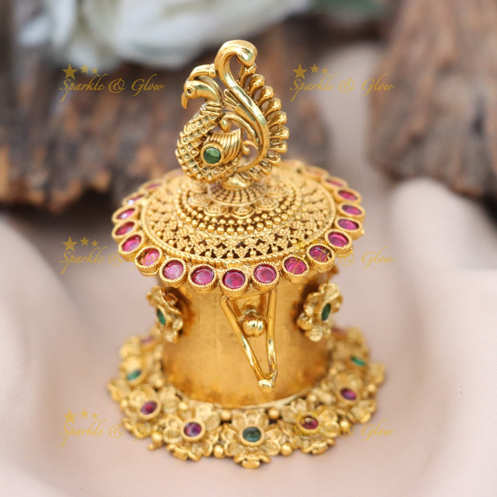 Radiant Gold Peacock Kumkum Box for Auspicious Occasions
