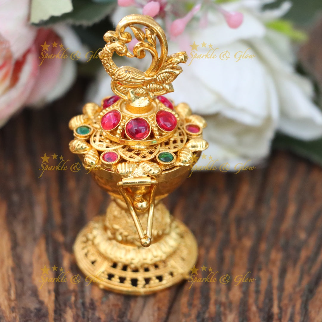 Stunning Gold Kemp Peacock Kumkum Box for Festivals
