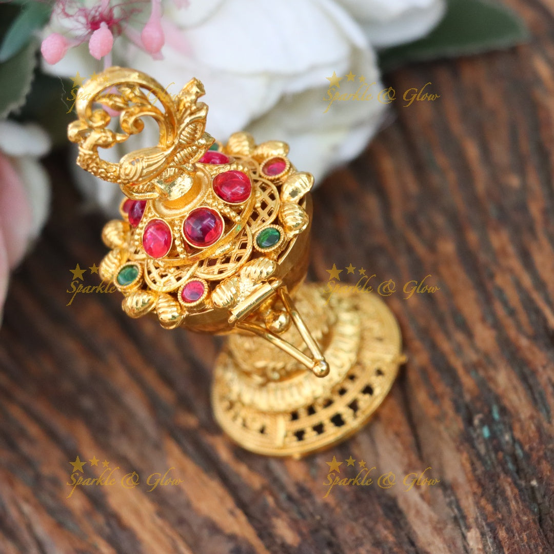 Stunning Gold Kemp Peacock Kumkum Box for Festivals
