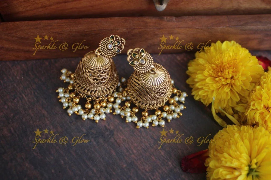 Gold alike antique gutta pusalu jhumukas - Sparkle and Glow