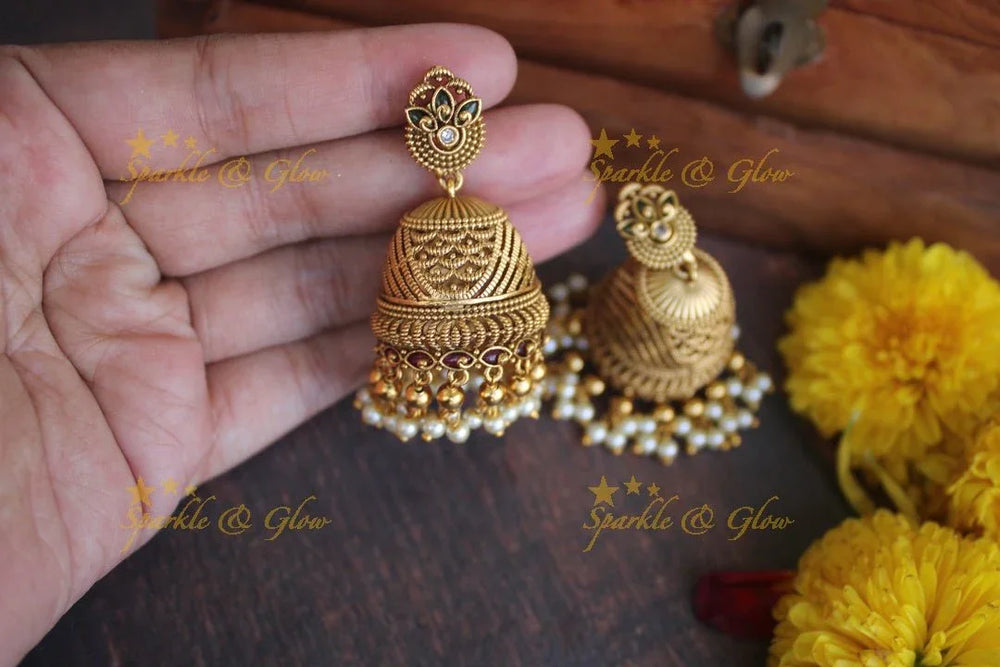 Gold alike antique gutta pusalu jhumukas - Sparkle and Glow
