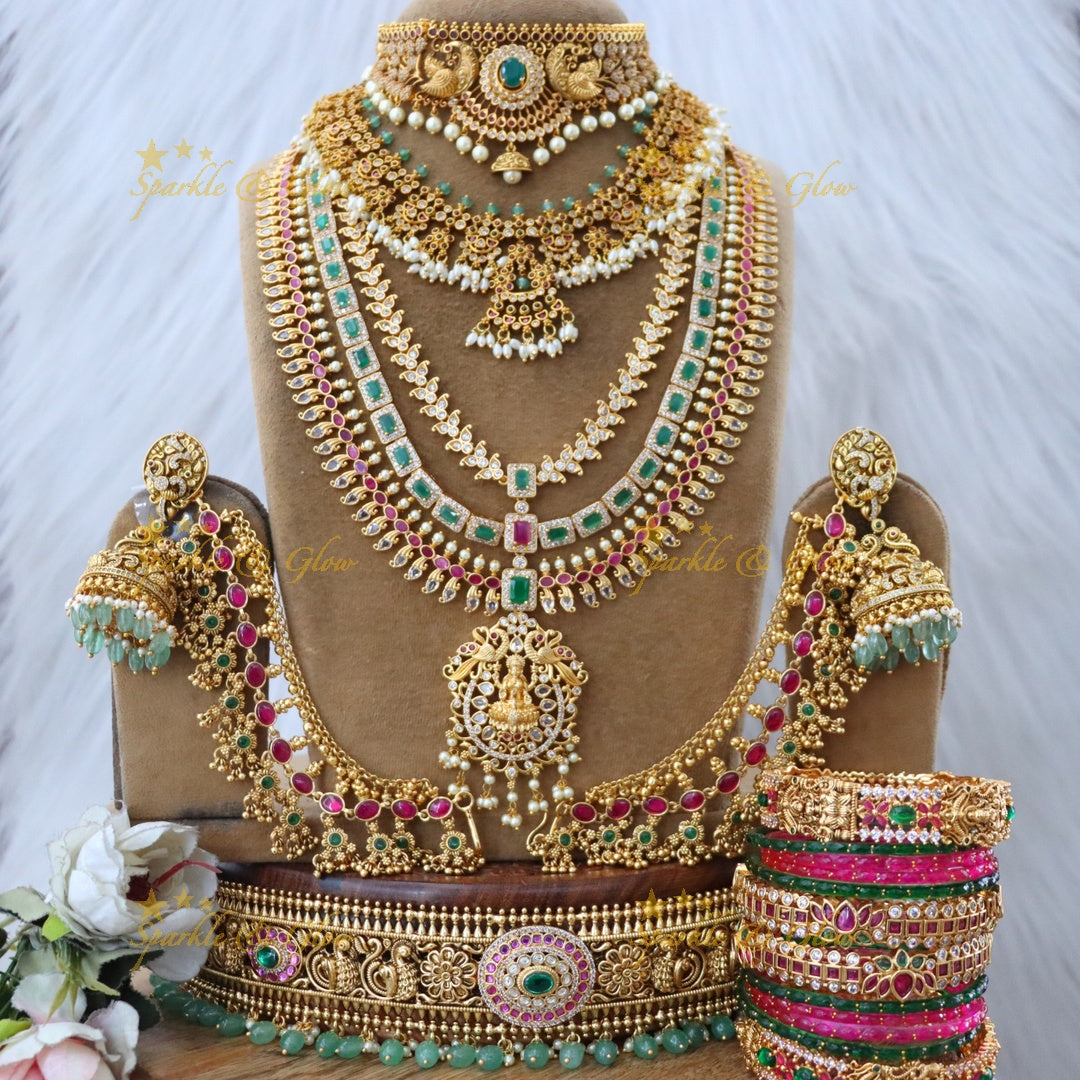 Exquisite Jadau Kundan Temple Bridal Jewellery Set