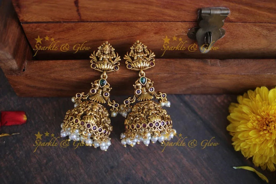 Gold alike antique gutta pusalu Lakshmi jhumukas - Sparkle and Glow