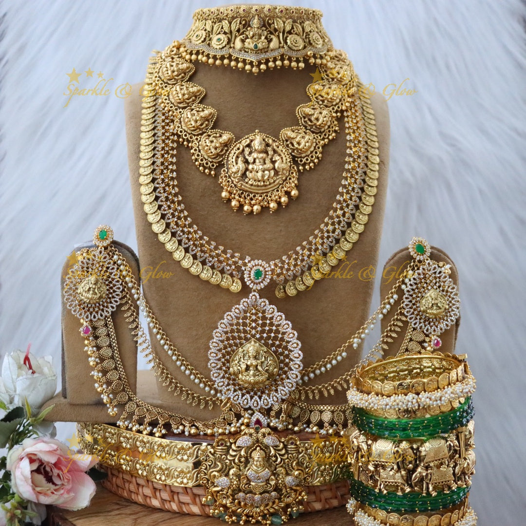 Exquisite Bridal Jadau Kundan Temple Jewellery Set