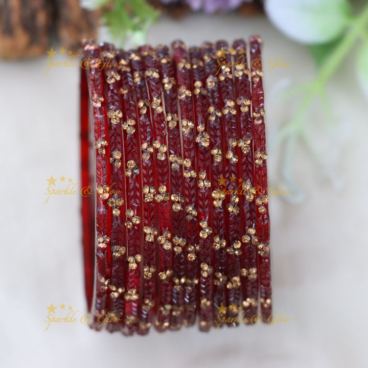 Stunning Glass Bangles with Stone Embellishments – Set of 12