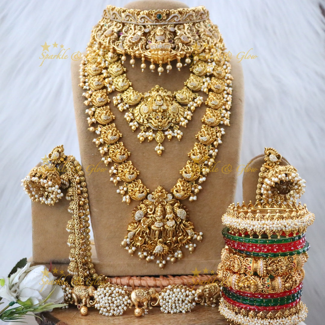 Temple Bridal Jewellery Set with Exquisite Peacock Design