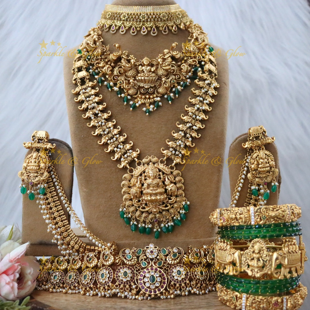 Exquisite Peacock Temple Bridal Set - Luxurious Glamour
