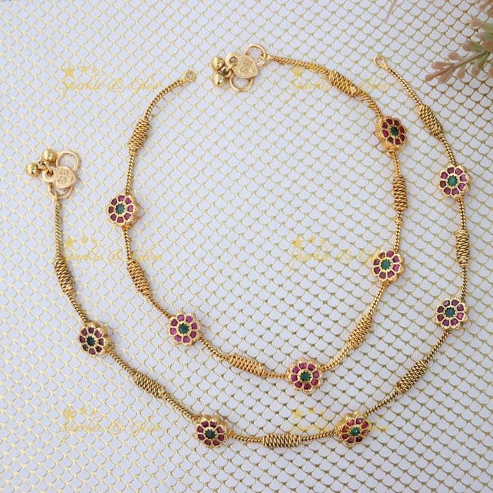 Gold Floral Wedding Anklet - Elegant Festive Jewelry