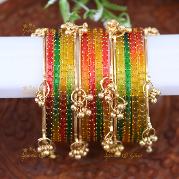 Exquisite Multi-Color Kashmiri Glass Bangle Set