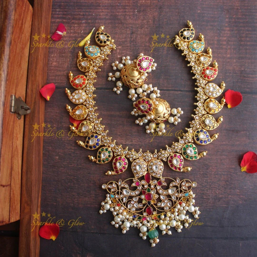 Jadau kundan Mango short necklace - White - READY TO SHIP - Sparkle and Glow