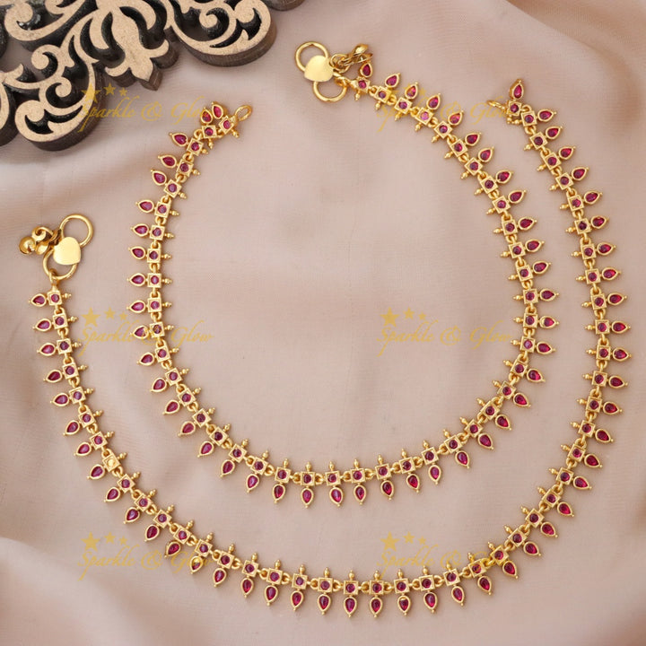 Gold-Plated Ruby Anklet - Exquisite Festive Jewelry