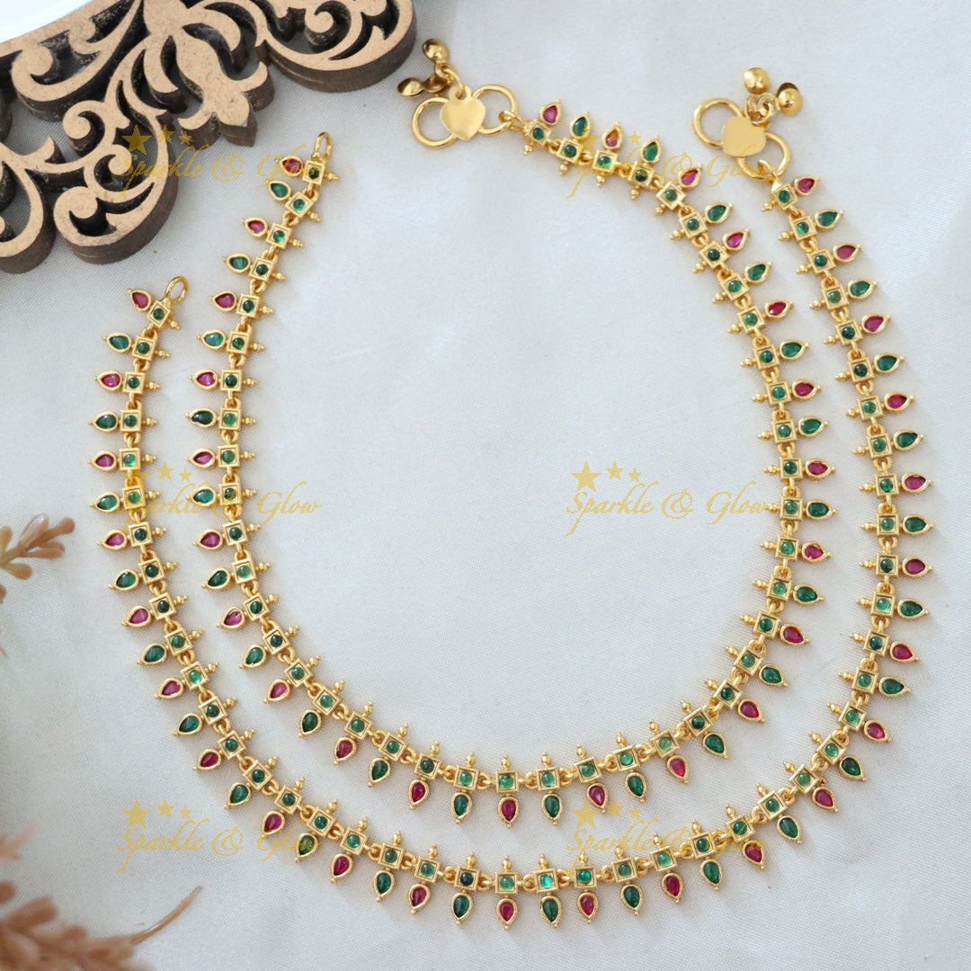 Gold-Plated Ruby Anklet - Exquisite Festive Jewelry
