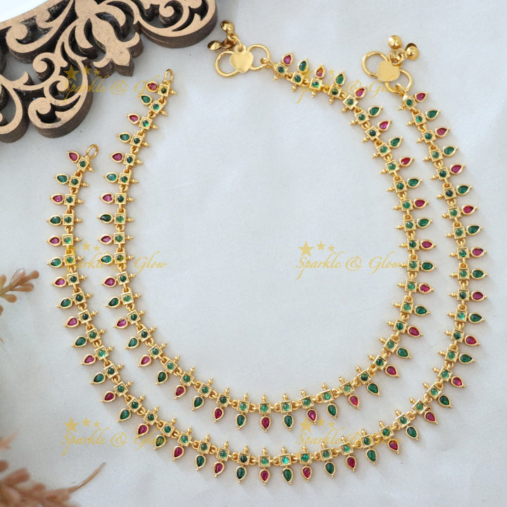 Gold-Plated Ruby Anklet - Exquisite Festive Jewelry