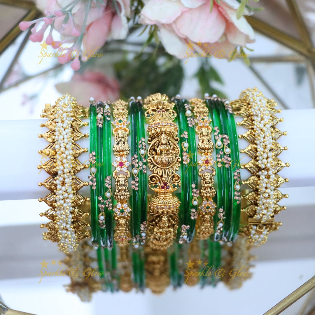 Exquisite Pearl & Lakshmi Bridal Bangle Set Online