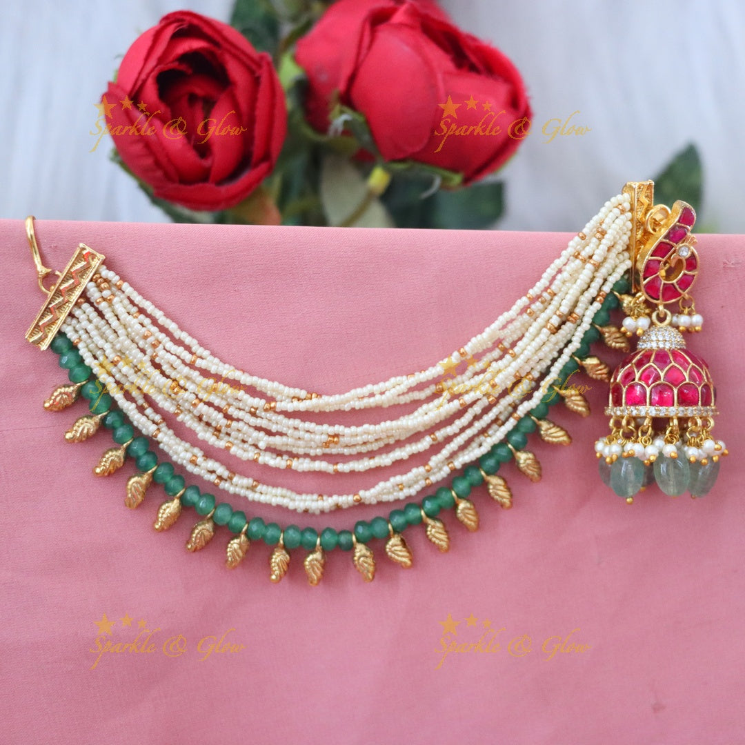 Exquisite Jadau Kundan Peacock Earrings with Earchain