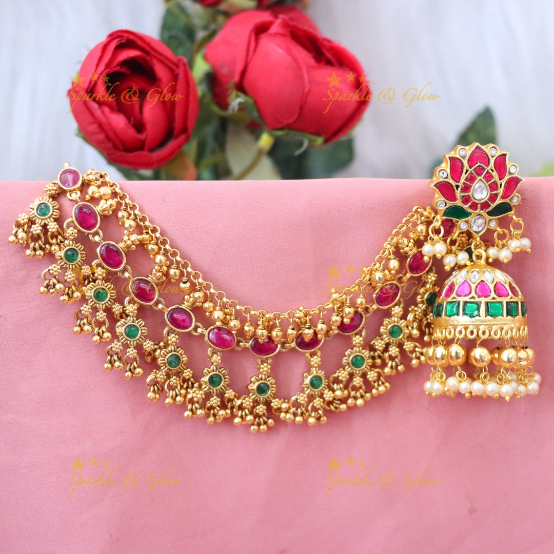 Exquisite Jadau Kundan Lotus Earrings with Earchain