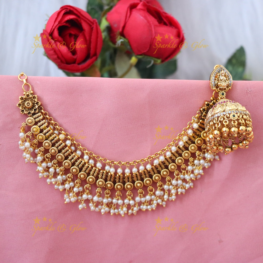 Lakshmi Temple Earrings with Earchain - Gold Glamour