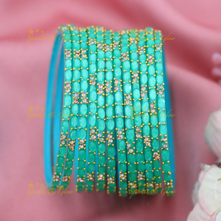 Exquisite White Glass Bangle with Gold Highlights