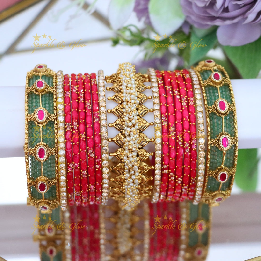 Elegant Mintgreen Kundan Bridal Bangle Set - Sparkle & Glow