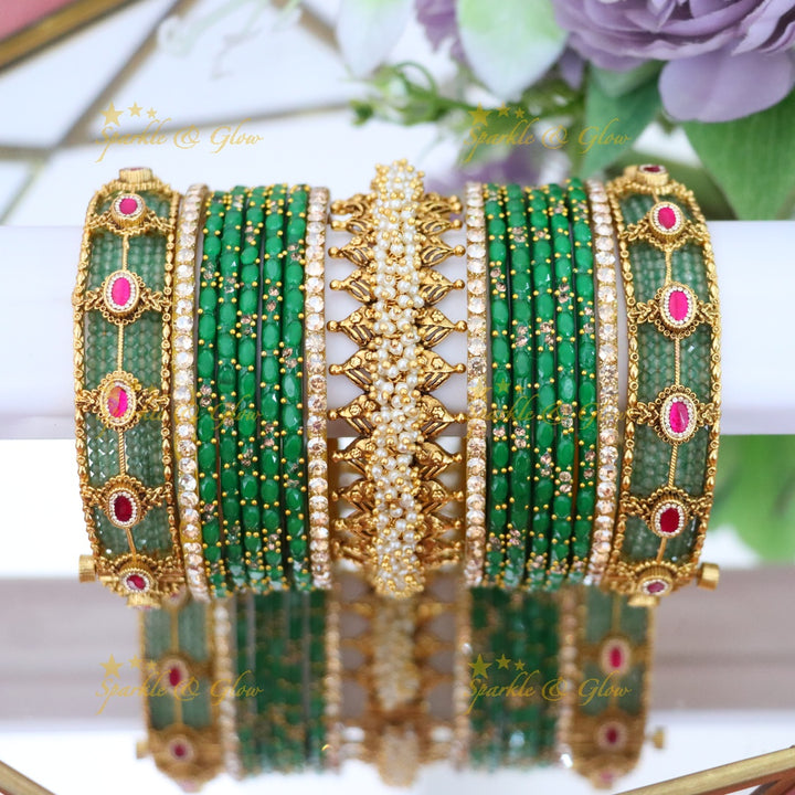 Elegant Mintgreen Kundan Bridal Bangle Set - Sparkle & Glow