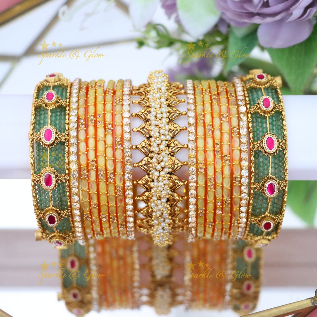 Elegant Mintgreen Kundan Bridal Bangle Set - Sparkle & Glow