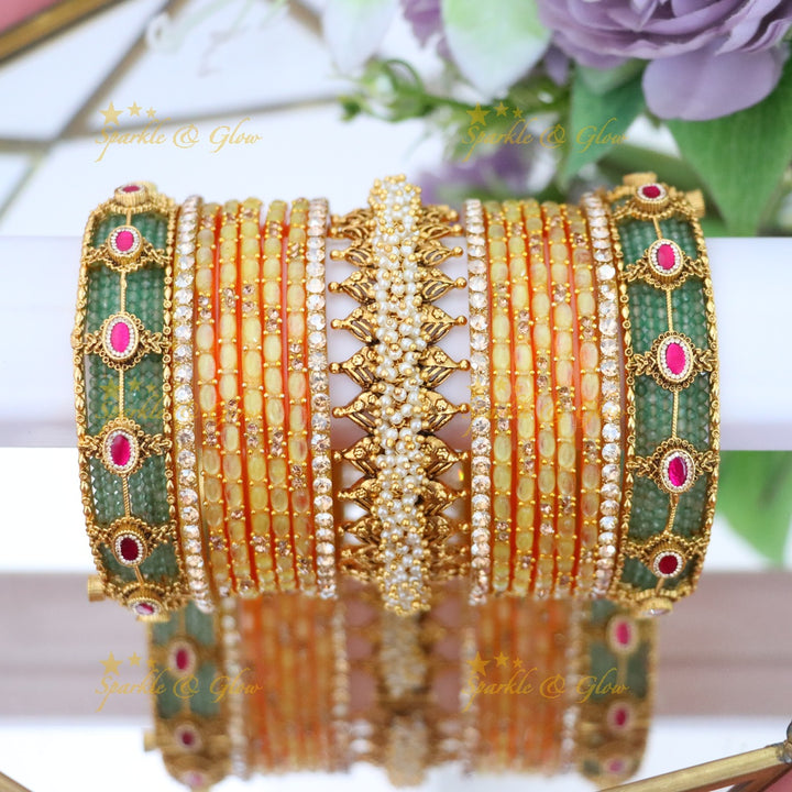 Elegant Mintgreen Kundan Bridal Bangle Set - Sparkle & Glow