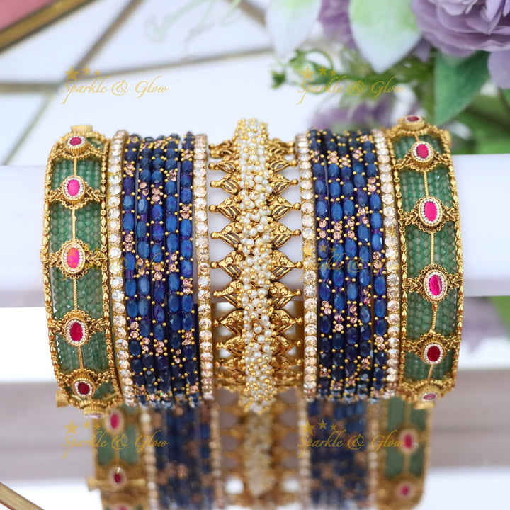 Elegant Mintgreen Kundan Bridal Bangle Set - Sparkle & Glow