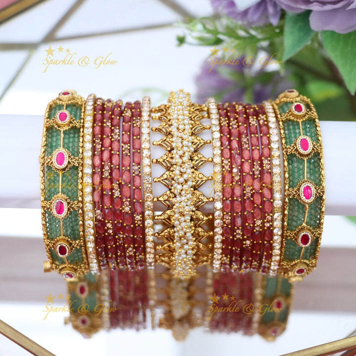 Elegant Mintgreen Kundan Bridal Bangle Set - Sparkle & Glow