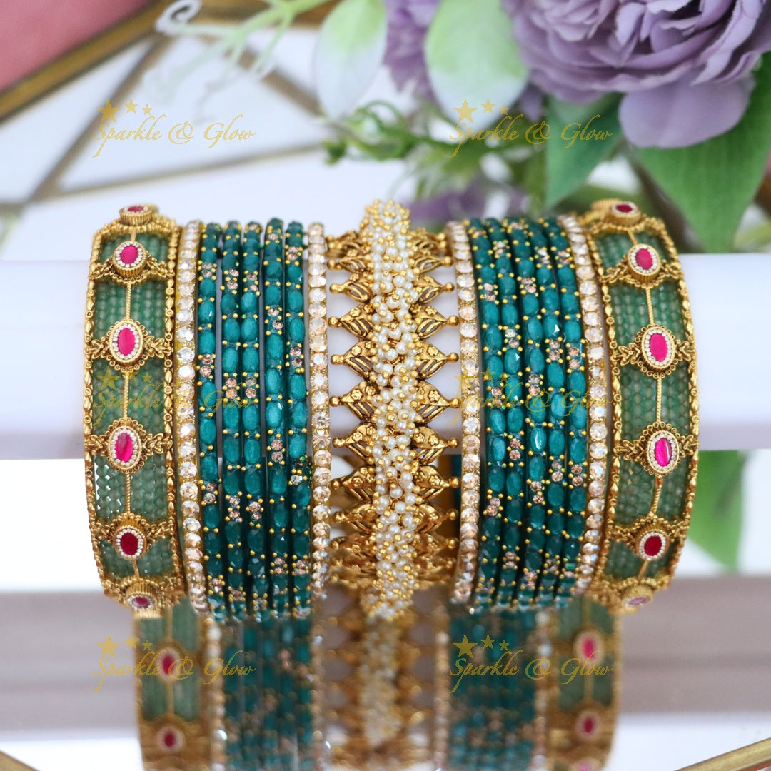 Elegant Mintgreen Kundan Bridal Bangle Set - Sparkle & Glow