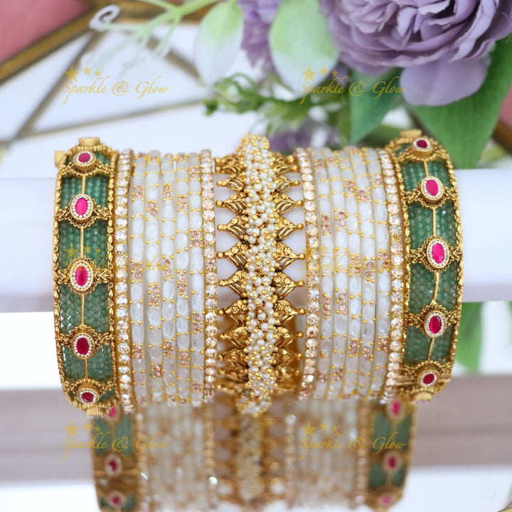 Elegant Mintgreen Kundan Bridal Bangle Set - Sparkle & Glow