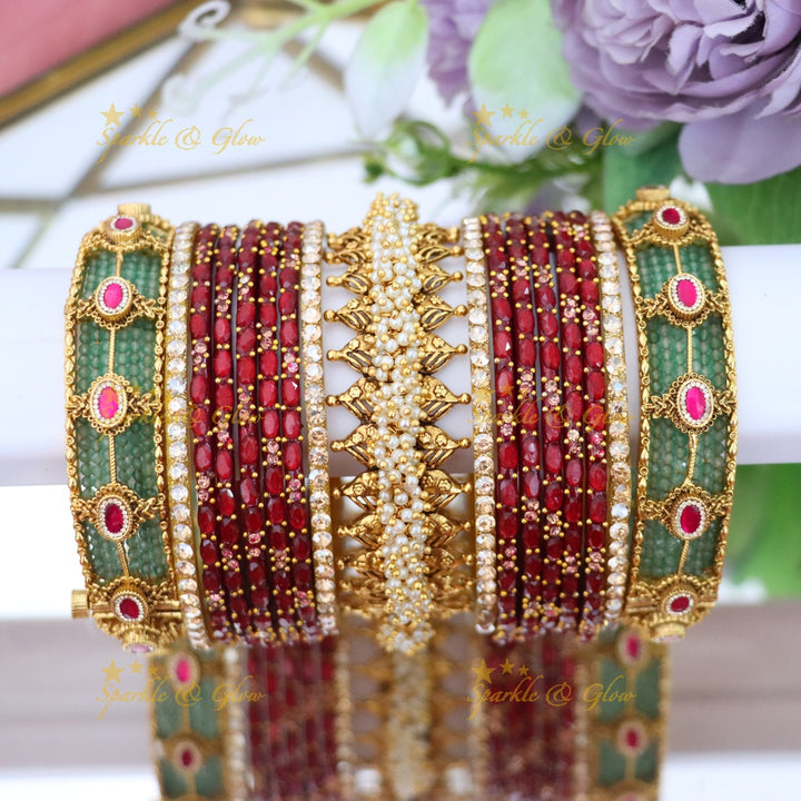 Elegant Mintgreen Kundan Bridal Bangle Set - Sparkle & Glow