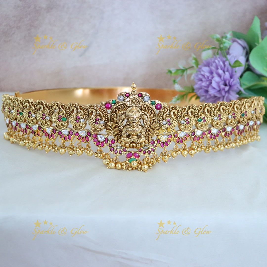 Lakshmi Gold-Style Hipbelt with Kemp, White & Green Stones