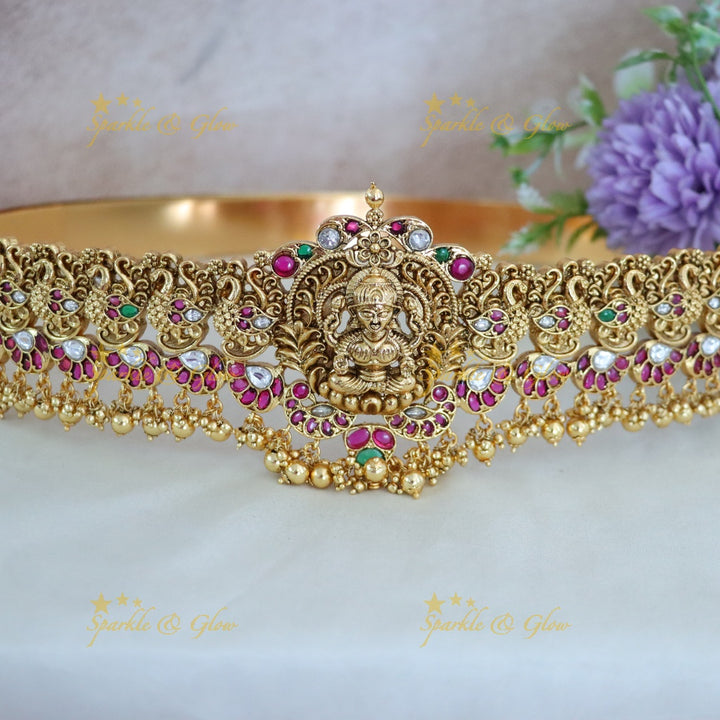 Lakshmi Gold-Style Hipbelt with Kemp, White & Green Stones