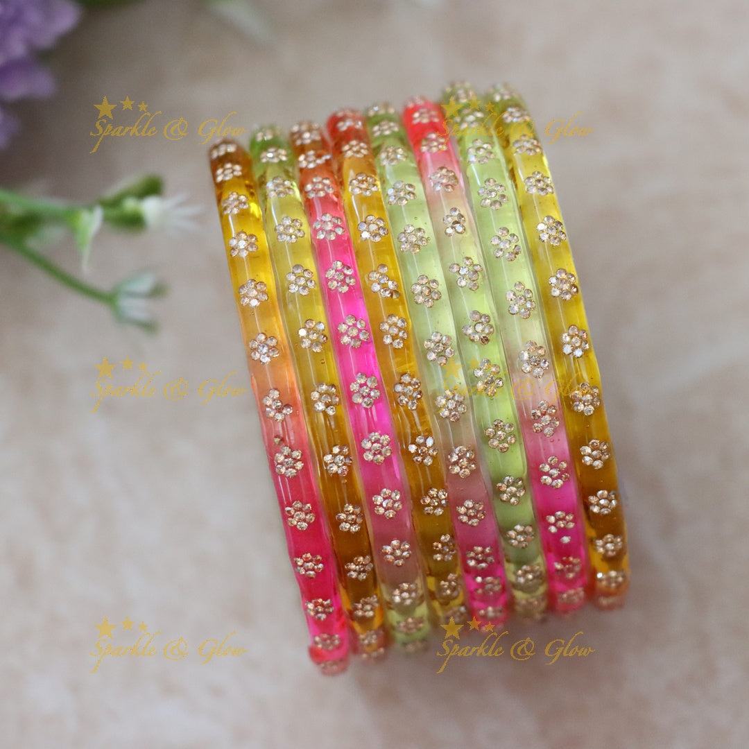 Exquisite Red & Gold Festive Bangles Set - set of 8 (4mm bangle)