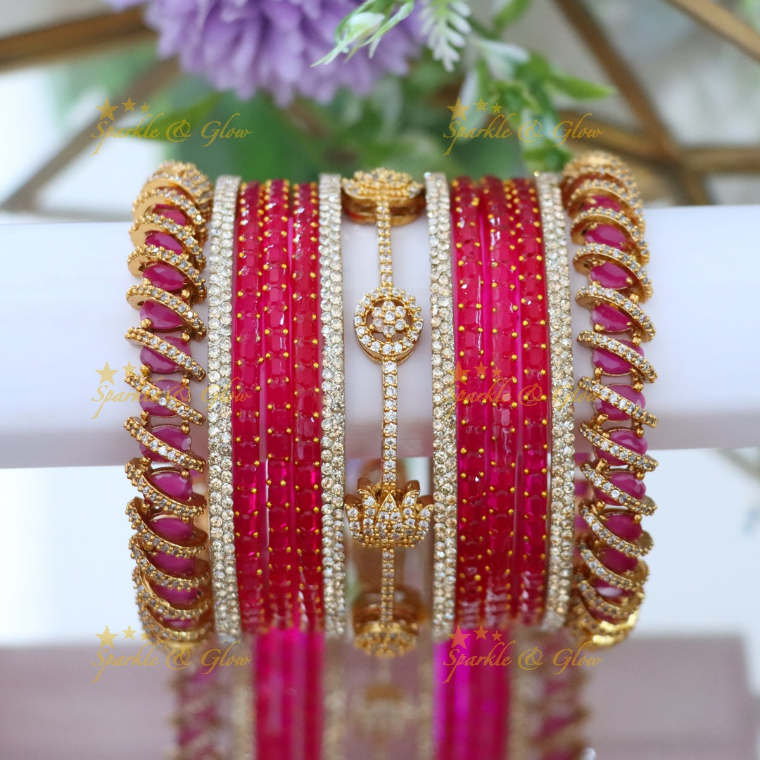 Exquisite Bridal Bangles with American Diamonds & Green Beads