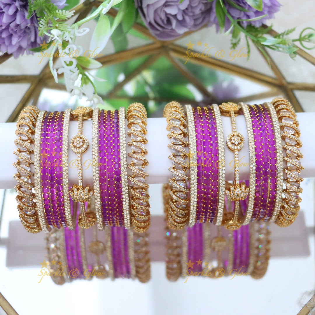 Exquisite Bridal Bangles with American Diamonds & Green Beads