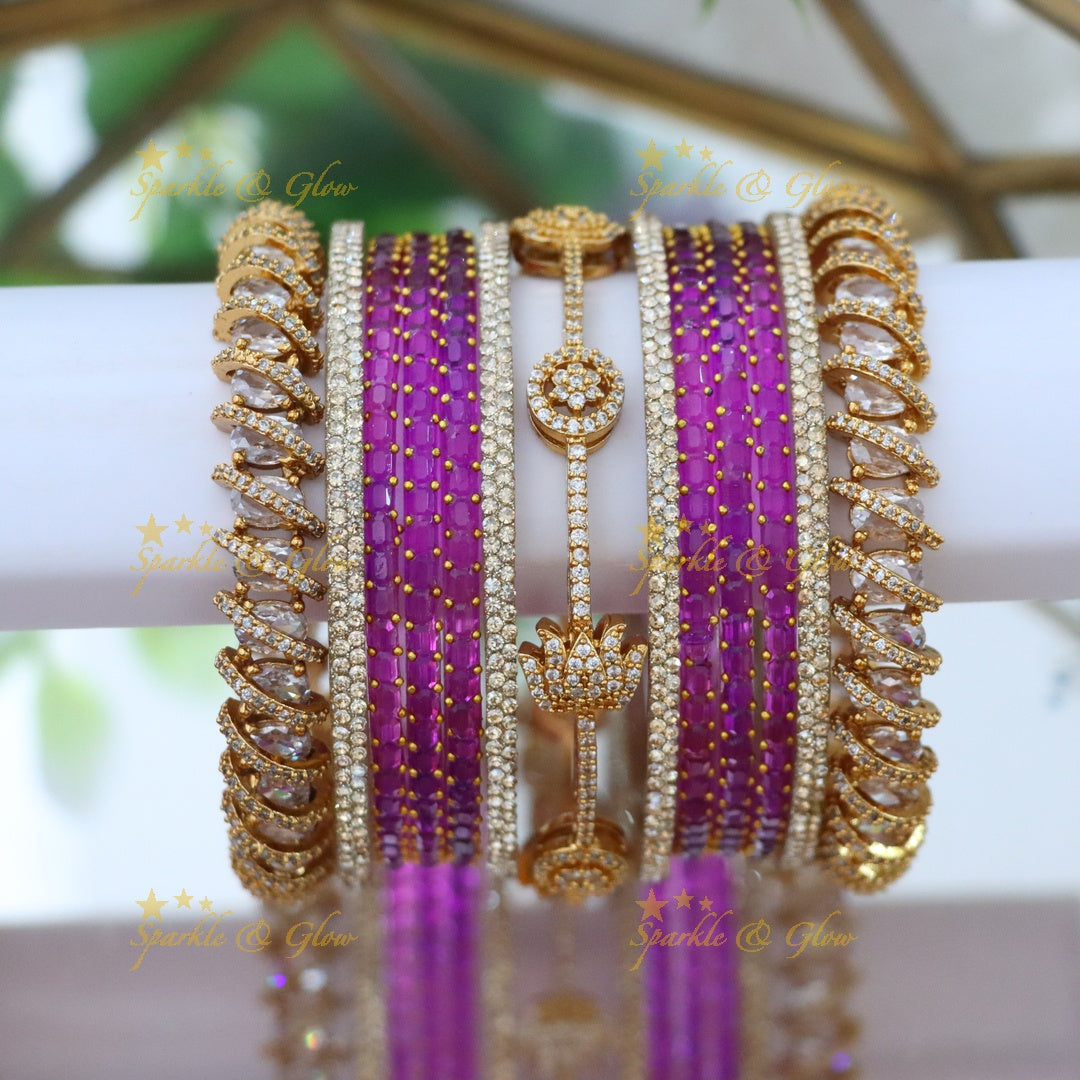Exquisite Bridal Bangles with American Diamonds & Green Beads