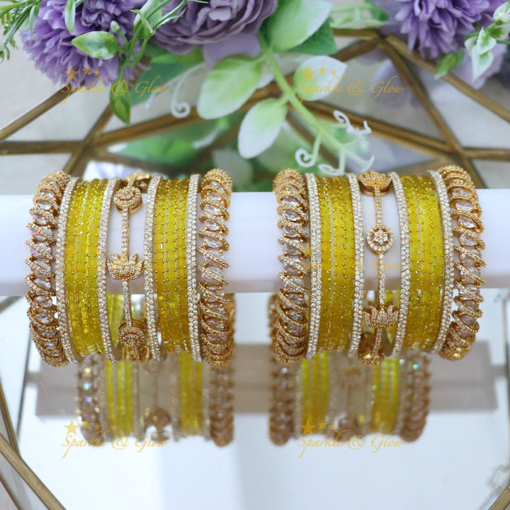Exquisite Bridal Bangles with American Diamonds & Green Beads